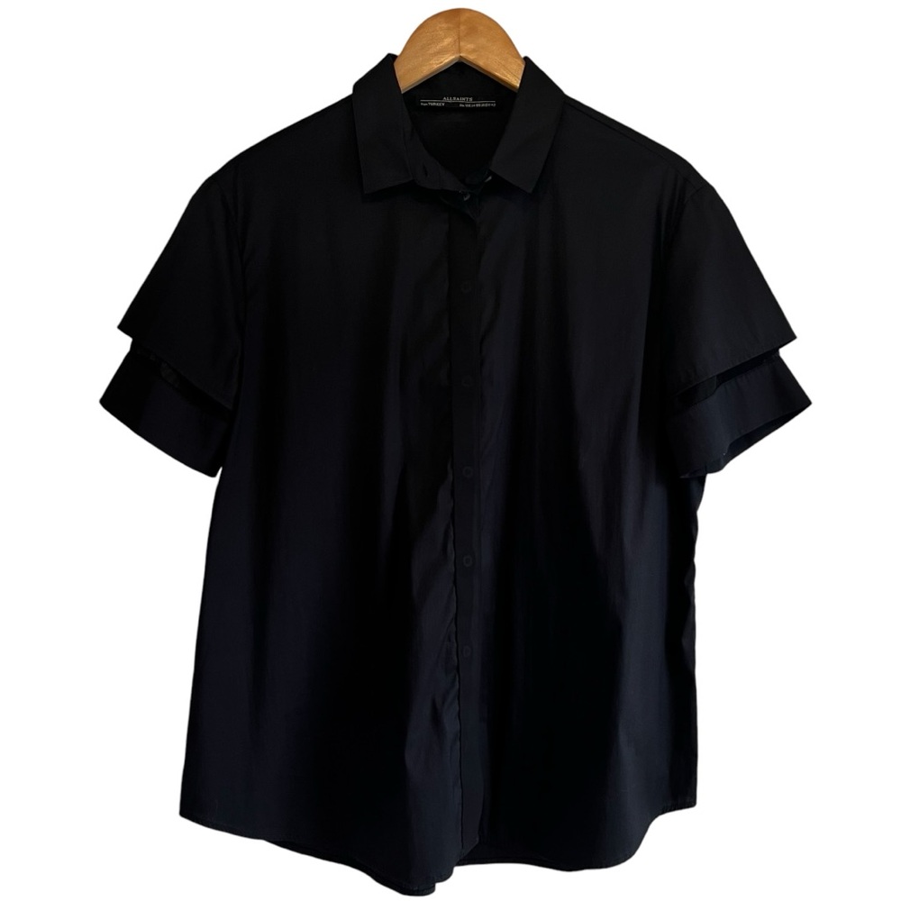 All Saints short sleeve button down blouse in black size 10 excellent condition